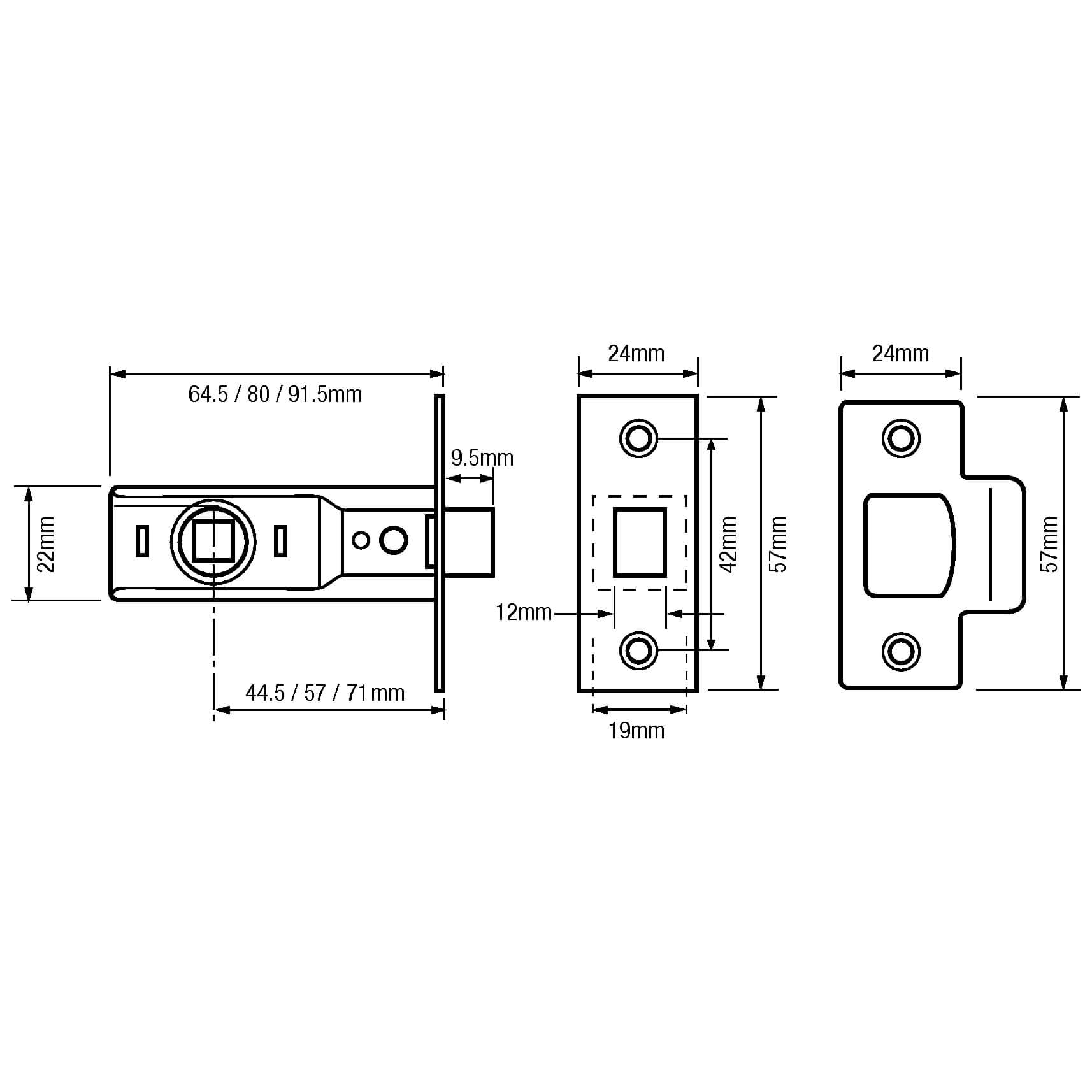 Union 2648 Mortice Tubular Latch - Image 3