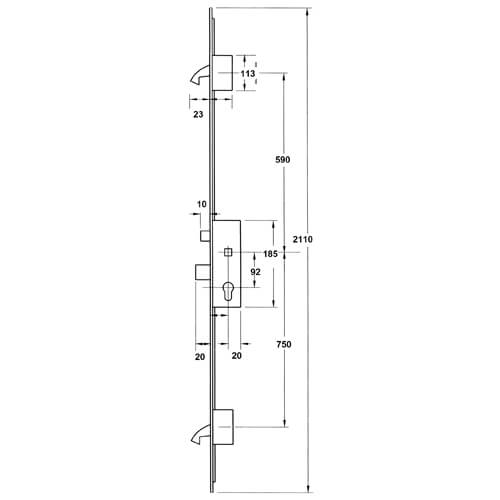 Winkhaus Cobra Latch Deadbolt 2 Hooks Lift Lever Split Spindle Multipoint Door Lock - Image 2